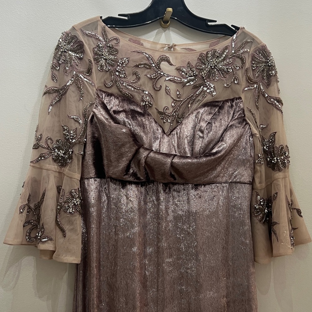 Embellished Taupe Velvet Evening Gown - Picture 4 of 11